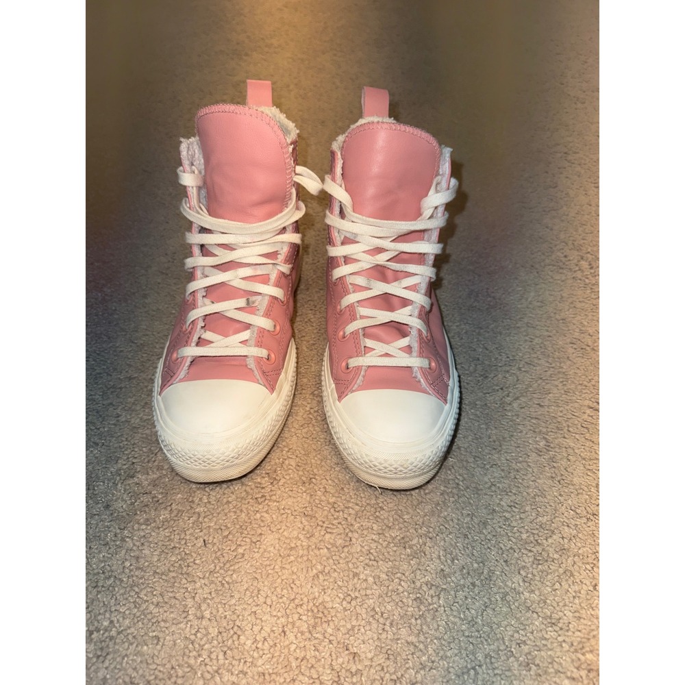 Converse Chuck Taylor All Star Sherpa Lined Pink Leather High Top Shoes A04256C